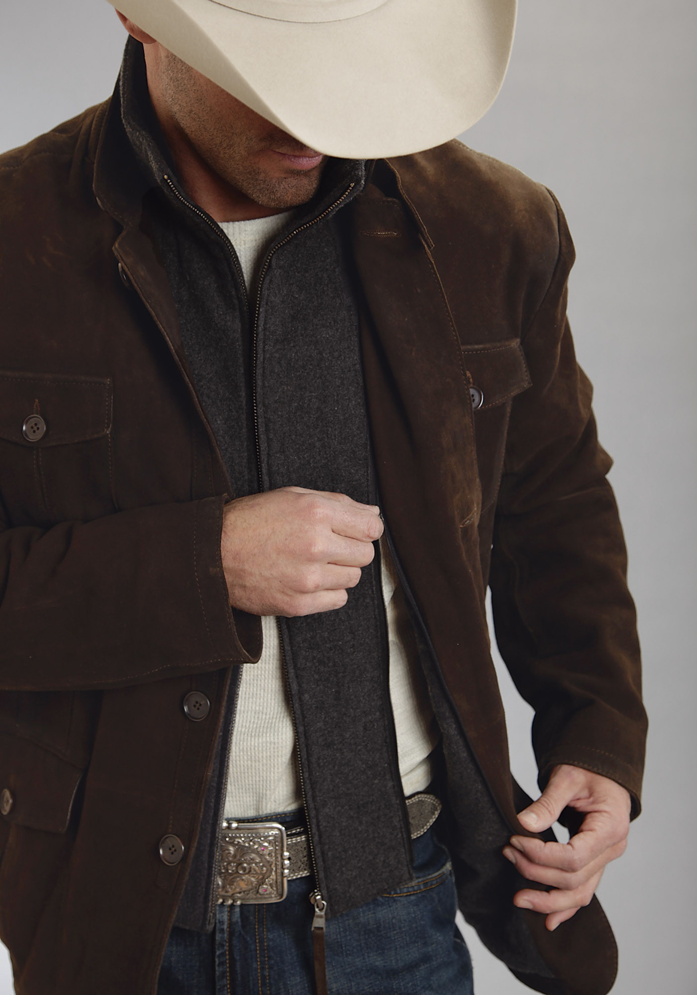 Stetson® Mens Dark Brown Suede & Wool Lined Western Jacket