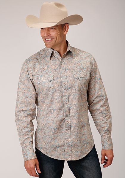 Roper 2386 Stretch Medallion Paisley (Red) - Men's Western Shirt