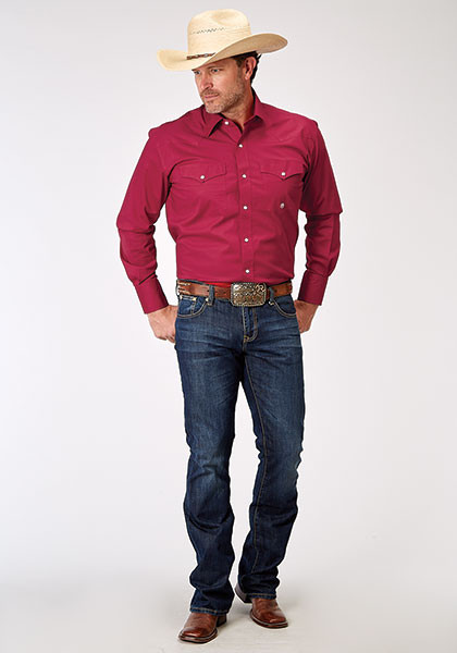 Chemise Western Homme XL Rouge à Boutons Pression – Brodée Perle (vintage)