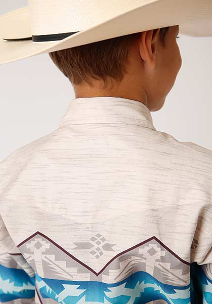 Men's Roper Long Sleeve Snap Border Print Shirt-Aztec Border