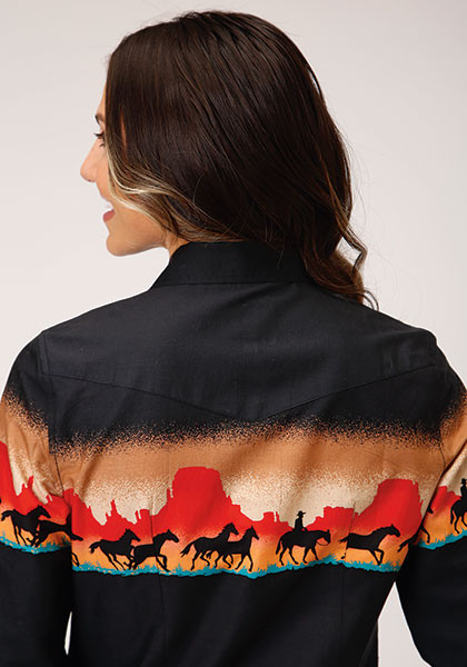 Grande Chemise Western Roper Brodée Marron Pour Femme - Occasion, état Moyen