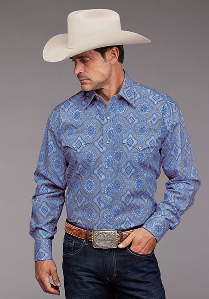Chambray Embroidered Shirt Pearl Snaps Western by Wrangler