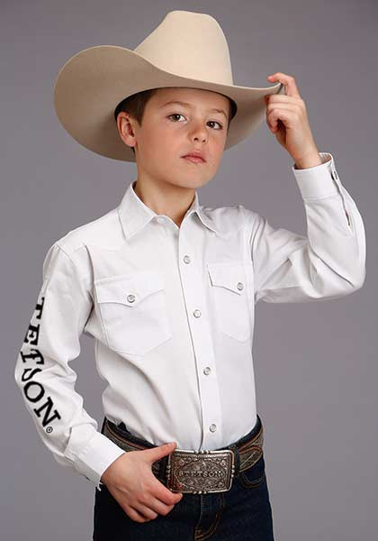 Stetson Pinpoint Oxford (White) - Boy's Western Shirt