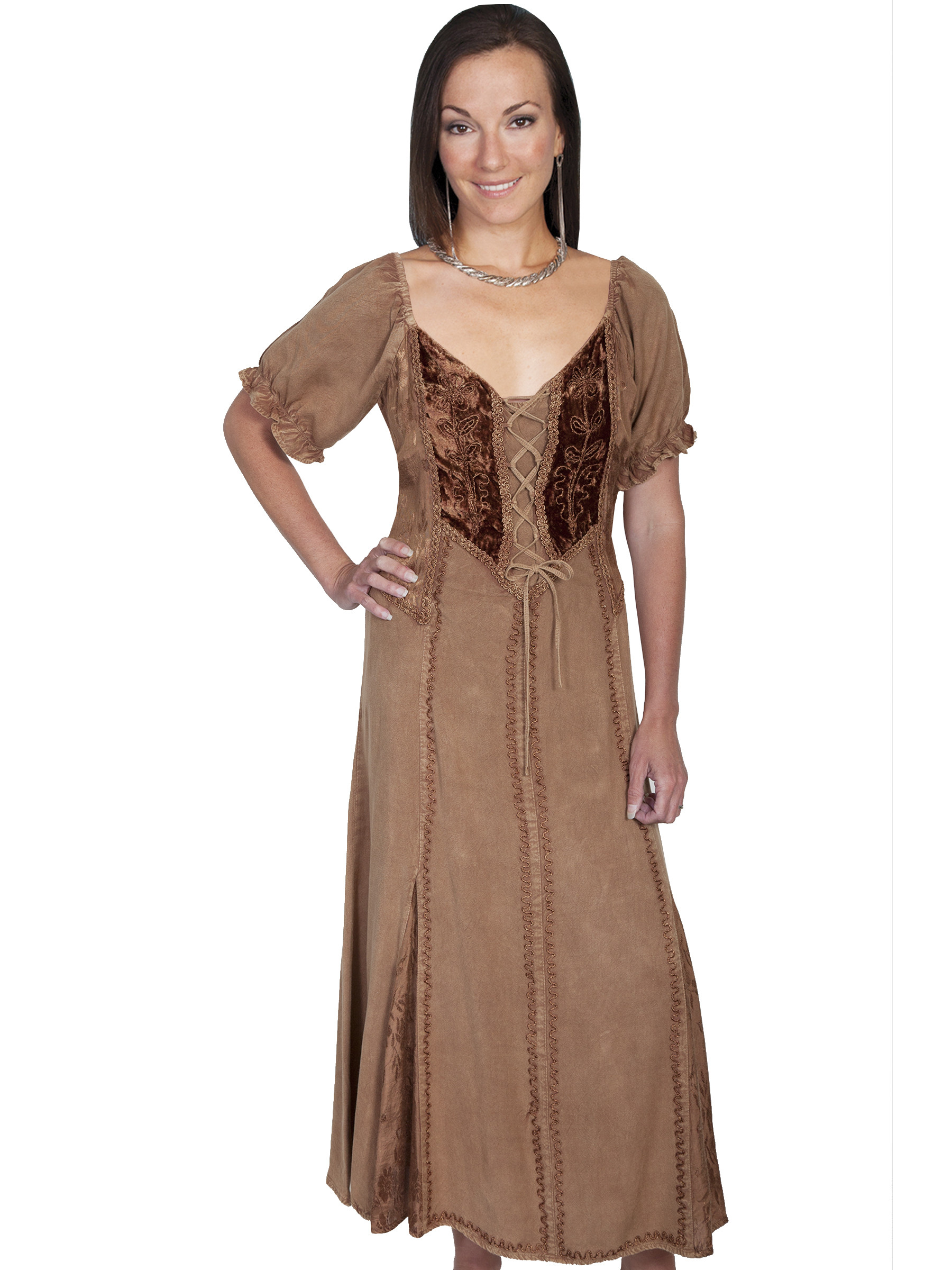 Scully® Velvet Lace-Up Gathered Sleeve Western Dress - CLOSEOUT