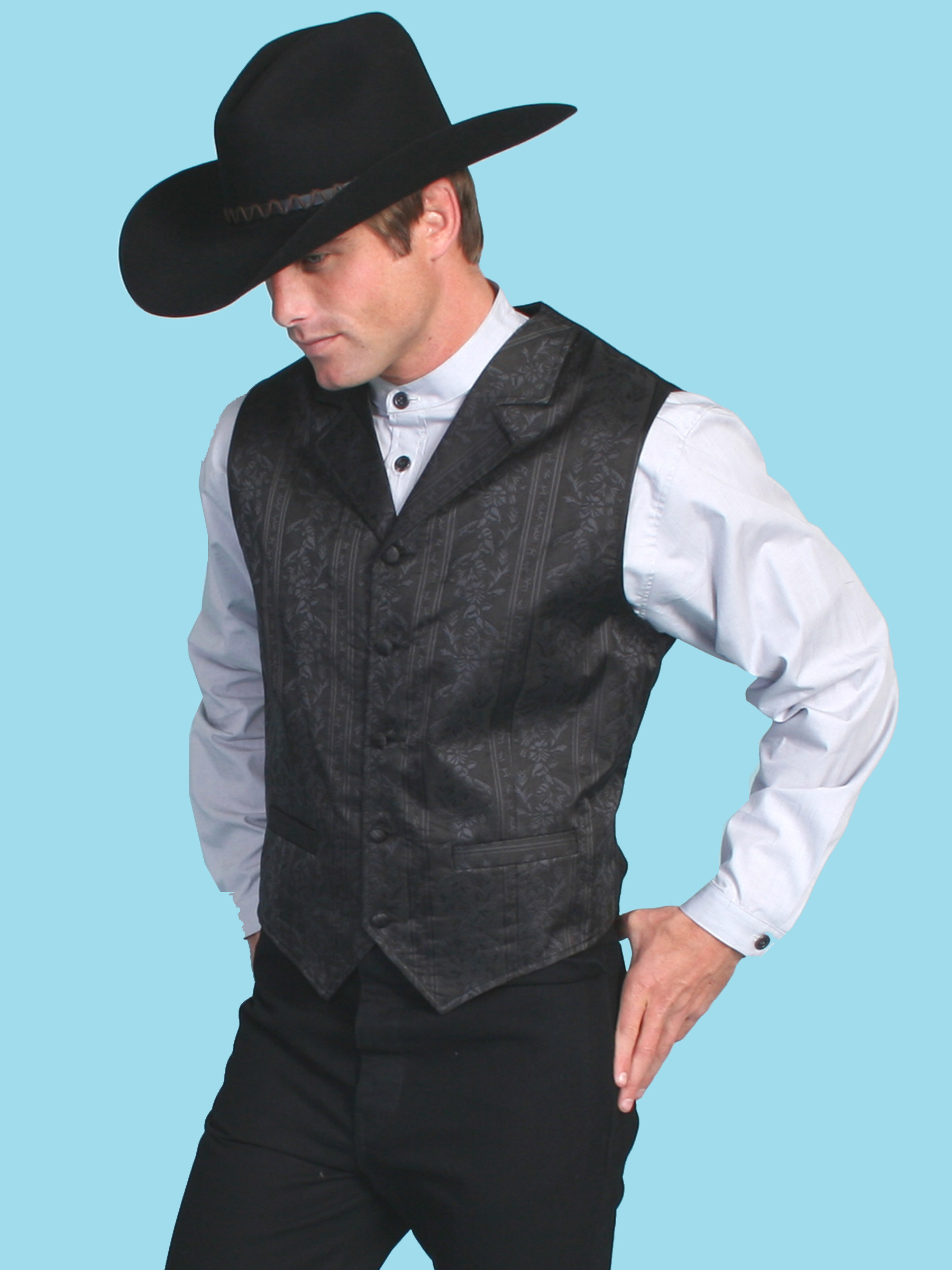 Black Cowboy Vest, Black Western Style Vest