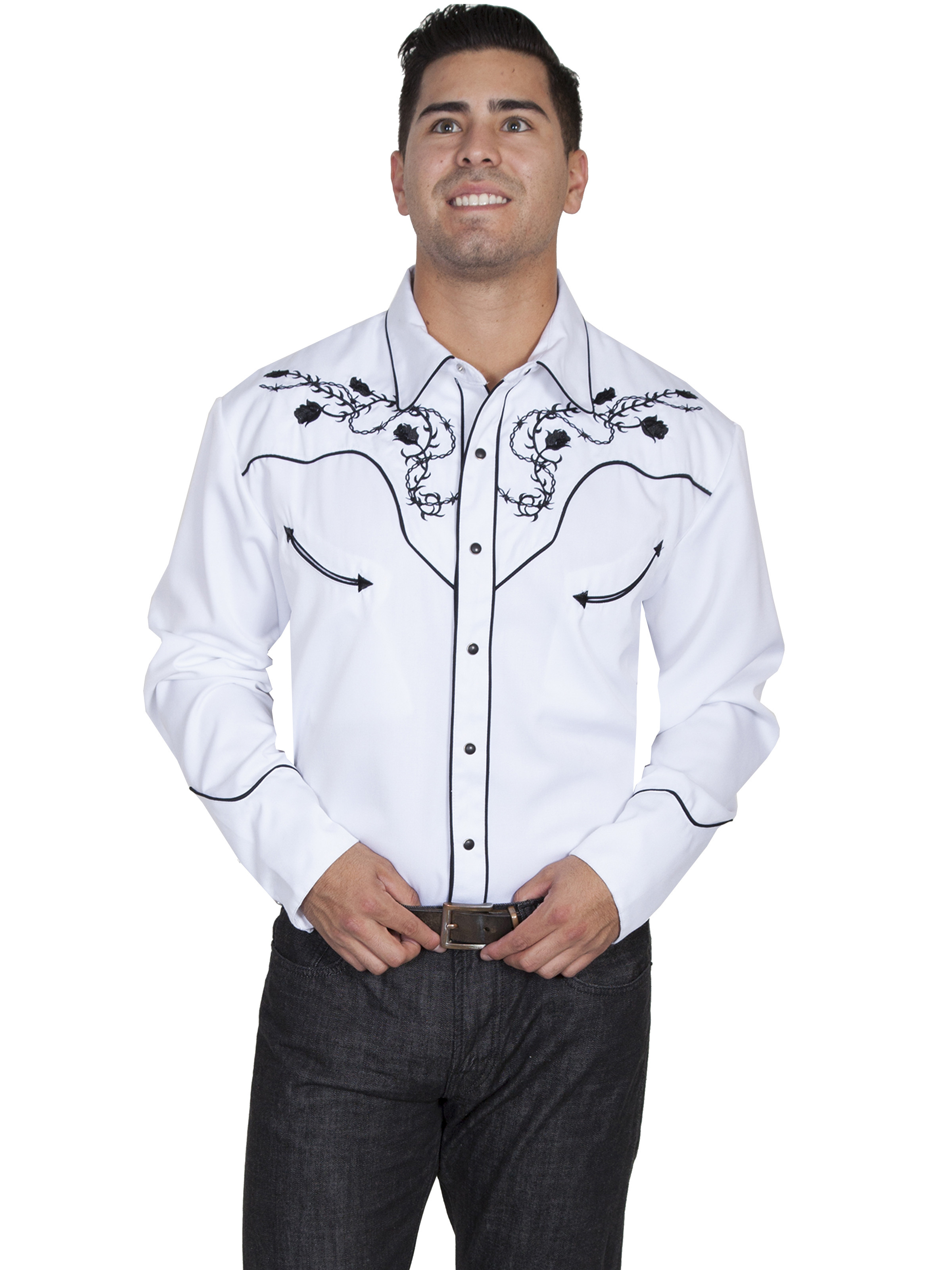 heymoney Mens Western Cowboy Embroidered Long Sleeve Button Down Shirt Tops Blouses