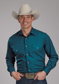 Pearl Snap Mens Western Shirt ~ SOLID BROADCLOTH - BLUE STEEL