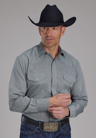 Pearl Snap Mens Western Shirt ~ ALLOVER TONE ON TONE - GREY