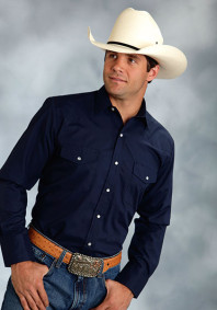 Big and Tall Mens Western Shirt ~ SOLID BROADCLOTH - NAVY