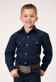 Boys Western Cowboy  Snap Shirt ~ SOLID BROADCLOTH - NAVY