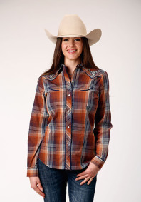 Womens Stetson Western Shirt ~ BROWN/NAVY/CREAM PLAID