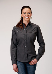 Womens Roper Western Shirt ~DK CHARCOAL GREY BROADCLOTH