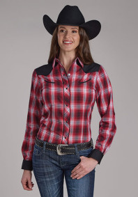 Womens Western Cowgirl Shirt ~ RED/WHITE/BLACK PLAID