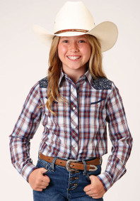 Girl's Western Vintage Cowgirl Shirt ~BROWN AND BLUE WALLPAPER