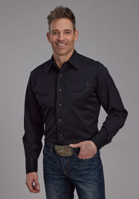 Embroidered Old West  Mens Western Shirt ~ POLY/RAYON WESTERN SHIRT-BLACK