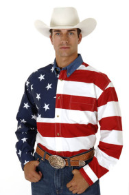 Roper Big & Tall Long Sleeve Western Shirt ~ AMERICAN FLAG
