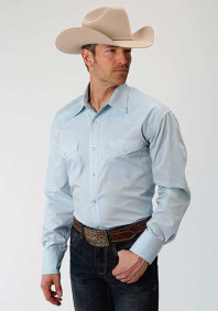 Pearl Snap Mens Western Shirt ~ SOLID POPLIN - LT BLUE