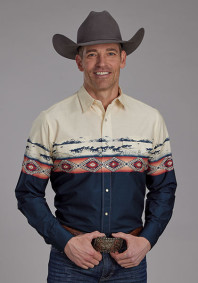 Pearl Snap Mens Western Shirt ~ OPEN RANGE BORDER SCENIC