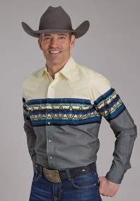 Pearl Snap Mens Western Shirt ~ RETRO DIAMOND BORDER