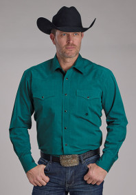 Big & Tall Men's Western Shirt ~.BLACK FILL SOLID POPLIN - TEAL