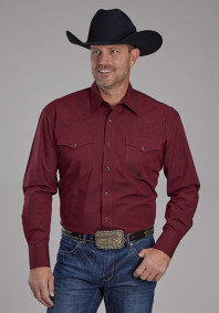 Big & Tall Men's Western Shirt ~.BLACK FILL POPLIN - RED