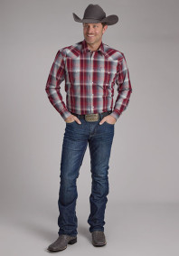 Big & Tall Men's Western Shirt ~.WINE AND SMOKE PLAID