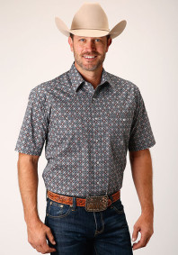 Roper Big & Tall Short Sleeve Western Shirt ~ SILVER FOULARD