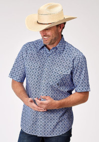 Roper Big & Tall short Sleeve Western Shirt ~ BLUE SKIES TIE PRINT