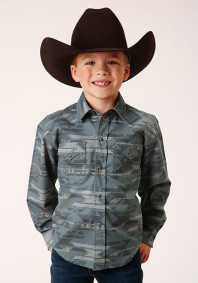 Boys Western Cowboy  Snap Shirt ~GRAY FOG AZTEC PRINT