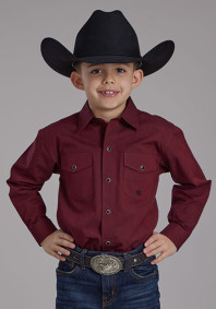Boys Western Cowboy  Snap Shirt ~  BLACK FILL POPLIN - RED