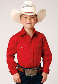 Boys Western Cowboy  Snap Shirt ~ SOLID POPLIN WESTERN MODEL VERGTD SNAP-RED
