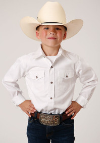 Boys Western Cowboy  Snap Shirt ~ SOLID POPLIN WESTERN MODEL VERGTD SNAP-WHITE