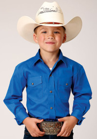 Boys Western Cowboy  Snap Shirt ~ SOLID POPLIN 1PT BACK YOKE VERGTD SNAP