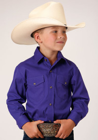 Boys Western Cowboy  Snap Shirt ~ SOLID POPLIN WESTERN MODEL VERGTD SNAP-PURPLE