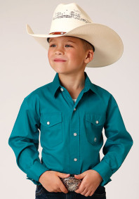Boys Western Cowboy  Snap Shirt ~ STRETCH - TURQUOISE