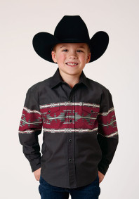 Boy's Aztec Border Print  Long Sleeve Western  Shirt ~ AZTEC BORDER