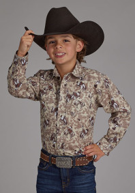 Boys Western Cowboy  Snap Shirt ~  BRUSHSTROKE COWBOYS PRINT