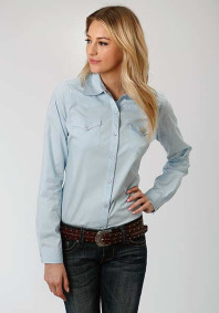 Womens Western Shirt ~ SOLID POPLIN - LT BLUE
