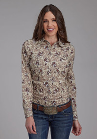 Womens Western Cowgirl Shirt ~ BRUSHSTROKE COWBOYS PRINT