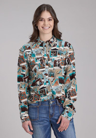 Womens Western Cowgirl Shirt ~ PHOTO COLLAGE PRT RAYON
