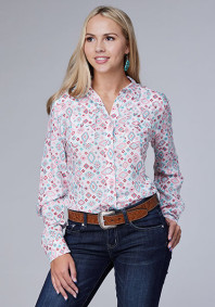 Womens Roper Western Shirt ~  SCATTERED AZTEC PRINTED RAYON,