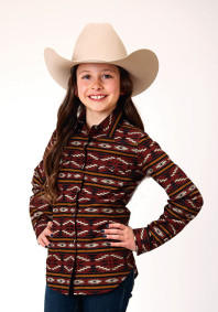 Girl's Western Cowgirl Shirt ~ RED AZTEC HORIZONTAL STRIPE