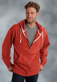 Western Sweatshirt ~ SOLID RUST HOODIE W/ ZIP UP FRONT