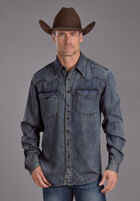 Pearl Snap Mens Western Shirt ~ MEN'S DENIM SHIRT W/OCTOGON SNAPS