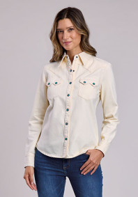 Stetson Womens Western Cowgirl Shirt ~ CREAM DENIM SHIRT, 3 PT BK YK