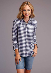 Stetson Womens Blouse : NAVY/WHITE GINGHAM