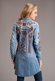 Womens Western Long Sleeve Shirt  ~ DENIM SHIRT DRESS FLORAL PAISLY EMB
