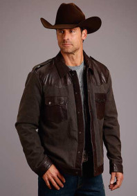 Stetson Jacket  ~ Brown Leather & Canvas Snap Jacket