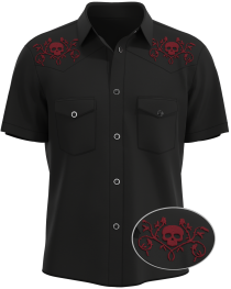 Skull & Roses Embroidered Black Shirt - USA Made