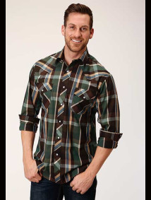 Roper Big & Tall Long Sleeve Western Shirt ~ OLIVE PLAID
